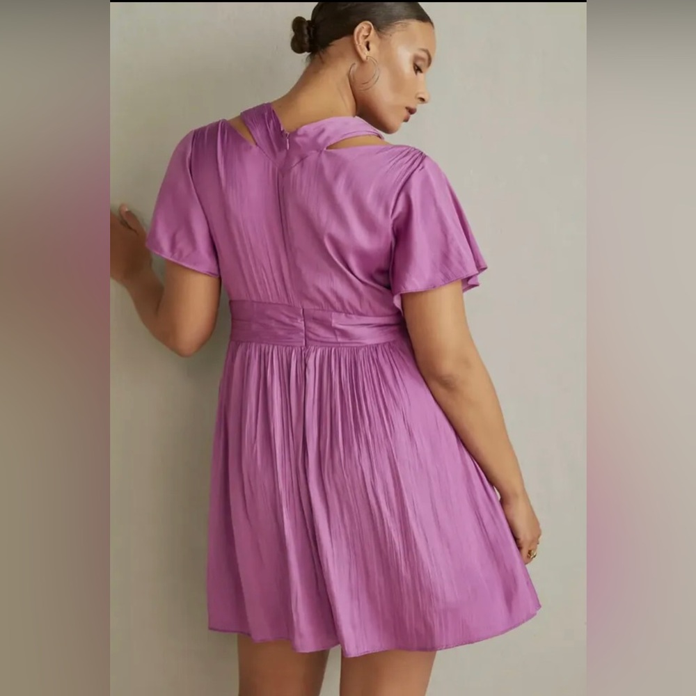 NWT Anthropologie Deep V purple mini dress - Picture 4 of 12